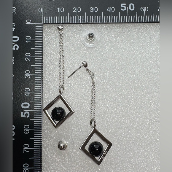 925 Silver and Black Geometric modernist Drop Earrings - Picture 8 of 8